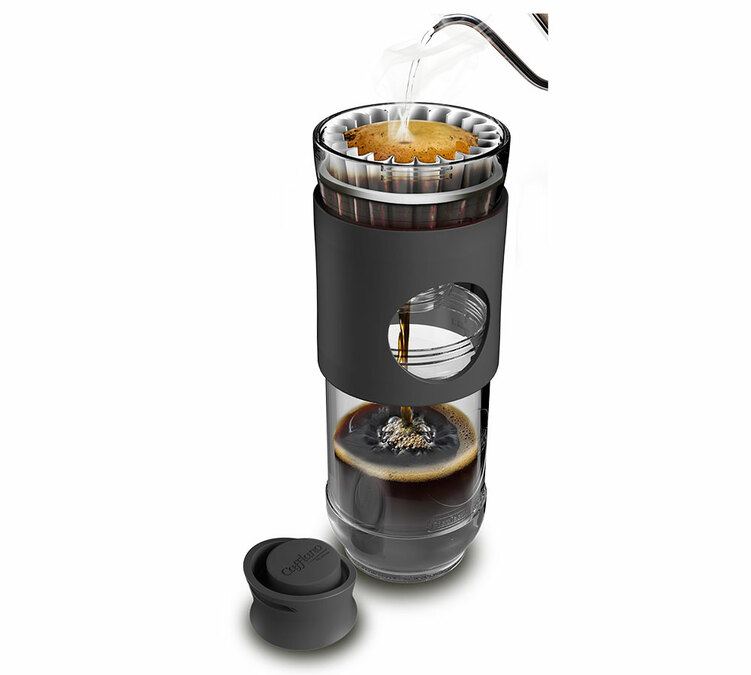 Cafflano Go-Brew noire bouteille à emporter et cafetière nomade