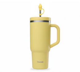 Gourde isotherme avec paille et embout - Travel cup jaune citron - 90 cl - QWETCH